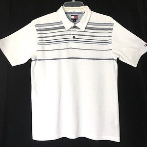 Tommy Hilfiger Boy’s Polo Shirt in White W/Blue Sz Lrg